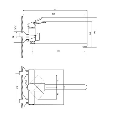 Схема Смеситель для ванны с длинным изливом PLATT BLACK